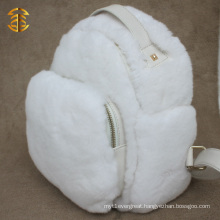 New Design White Real Rabbit Fur Bag With Genuine Leather Fur Backpack